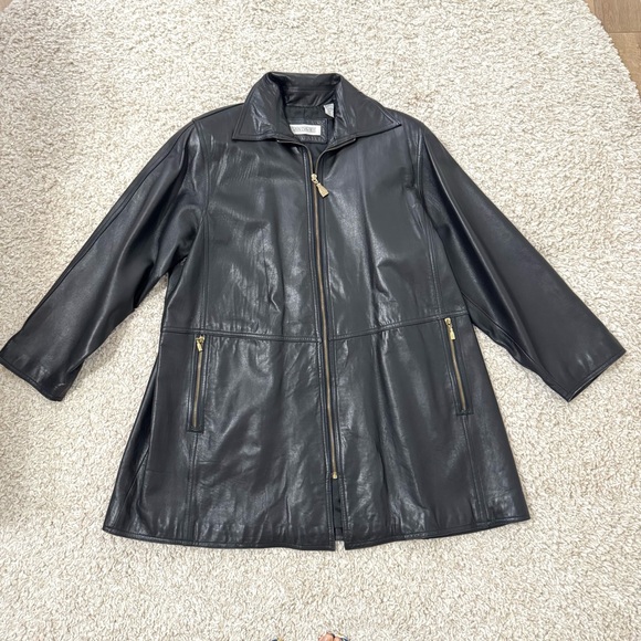 VINTAGE EVAN DAVIES GENUINE LEATHER COAT Size 12 | 100% Lambskin - Picture 13 of 14